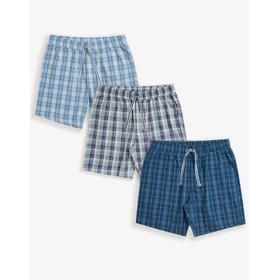 Threadbare Men's Blue Check Cotton Lounge Shorts (3 Pack)