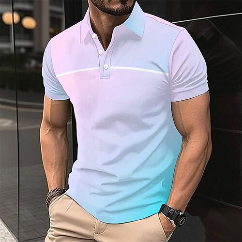 Homme Polo Polos à Boutons Occasionnel Sports Revers Manche Courte Mode Basique Graduelle Boutons Été Printemps Rose Claire Bleu Ciel Rose Claire Bleu Bleu Ciel Bleu ciel Polo