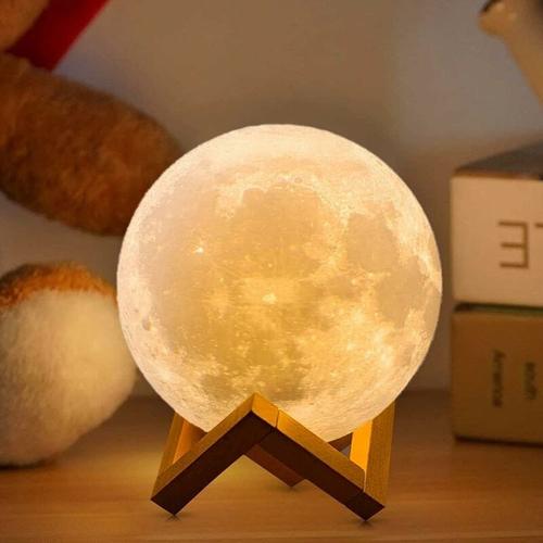 Nachtlicht, 12 cm (klein), 3D-Mondlampe, Nachtlicht, Mondlicht, 16 Farben, LED, mit Holzständer und
