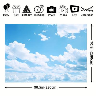 TEMU 1pc, And White Cloud Theme, Weather Climate Landscape Co., Ltd. Background Wall Cover, Polyester, Improvement And Photography Studio Props, Holiday Parties - Generically Fits Image