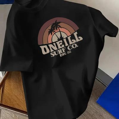 TEMU Men's Dneill . Graphic T-shirt - White Casual Crew Neck Tee With Logo, Polyester, Regular Fit, Summer Style, Beachwear Tshirt | Crew Neck Shirt | Smooth Textur Image