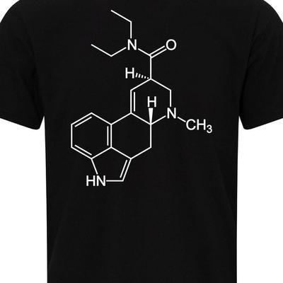 TEMU Mens Molecule Graphic T-shirt - Lysergic Acid Diethylamide 2d Formula Print, Casual Cotton, Round Neck, Wear, Machine Washable Image