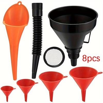TEMU 5pcs/8pcs Car Funnel Set, Wide Mouth Fuel Funnel, Plastic Long Funnel, Angled Flexible Funnel, With Detachable Nozzle And Filter Image