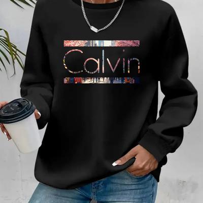 TEMU Y2k Elegant Style Fashionable Letter Pattern Printed Pullover Women's Top, Casual Long Sleeved Round Neck Spring And Autumn Hoodie, Women's Clothing Image