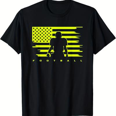 TEMU American Football Apparel - Football T-shirt Cotton Crew Neck, Short Sleeve, Geometric Pattern, , Regular Fit, Medium Stretch, 180gsm - Sizes S-3xl Image