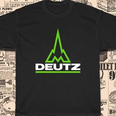 TEMU Deutz-fahr Men's Tractor Logo T-shirt - Black With Green Geometric , Casual Regular Fit, American Sizes S-5xl, Machine Washable, Apparel, Classic Round Neck, Comfortable Clothing Image