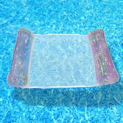 TEMU 1pc Glitter Gradient Inflatable Hammock, Pvc Floating Seat For Pool & Lake, Water Lounger With Sparkling Stars, Ideal For Beach & Poolside Image