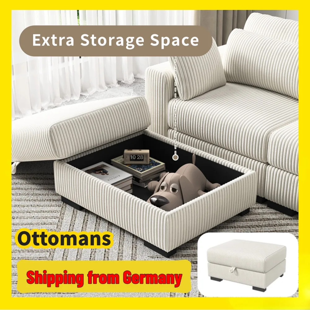 Comanlai Ottomane mit großem Stauraum, moderne Fußstütze mit Stauraum, kleiner Hocker, Einzelsitz-Sofastuhl, Cordstoff