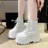 2025 kurze Stiefel für Frauen Dicken Boden Casual Schwarz Weiß Stiefeletten Frühling Herbst Plattform Frauen Schuh 12 cm High Heels botines