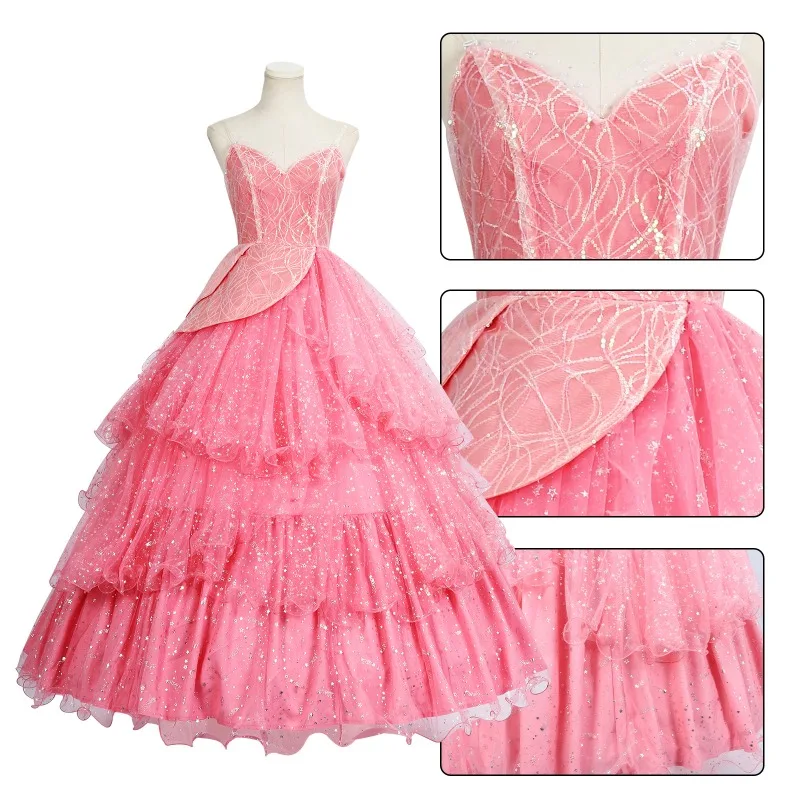 Wicked Glinda The Good Witch Cosplay-Kostüm für Erwachsene, rosa Fantasy-Kleid für Damen, für Halloween, Weihnachten, Comic-Con-Rollenspiel-Outfit Image