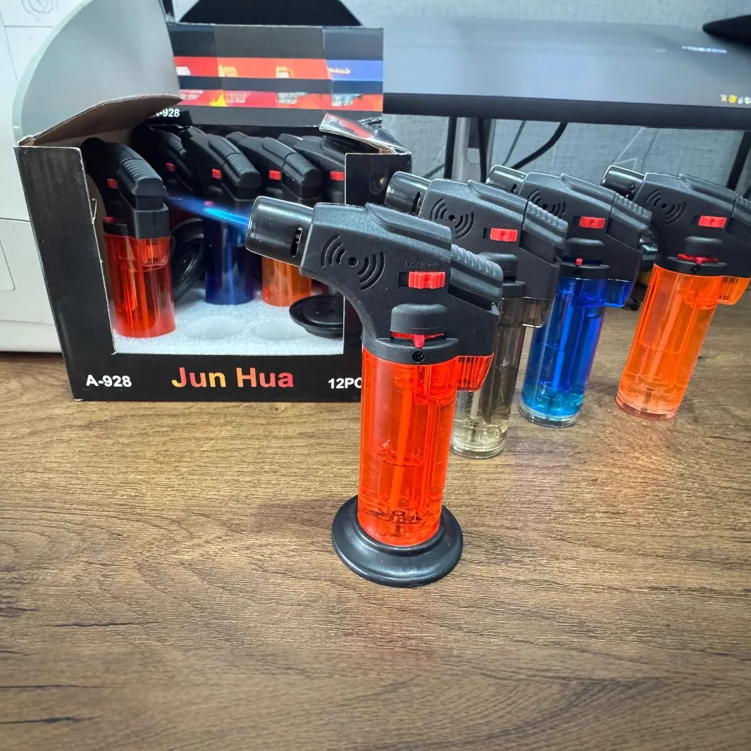 Fackelfeuerzeug, Jet Flame Feuerzeug, nachfüllbares Gas-Butan-Feuerzeug mit sichtbarem Kraftstofftank, winddichte, verstellbare Flamme für die Küche Image