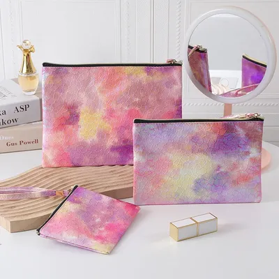 Bunte, wasserdichte, wasserdichte PU-Kosmetiktasche mit Farbverlauf. Neuer minimalistischer Kulturbeutel. Modische tragbare multifunktionale Make-up-Tasche