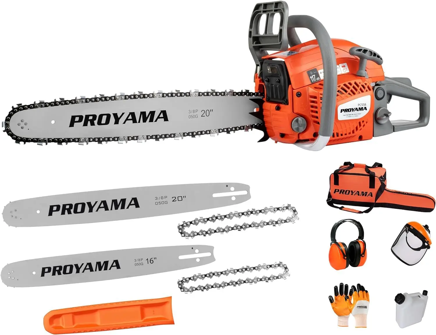 58CC 2-Cycle Gas Powered Chainsaw, 16-Inch Top Handle Chain Saw, Gasoline Chainsaw 20-Inch for Tree Wood Cutting