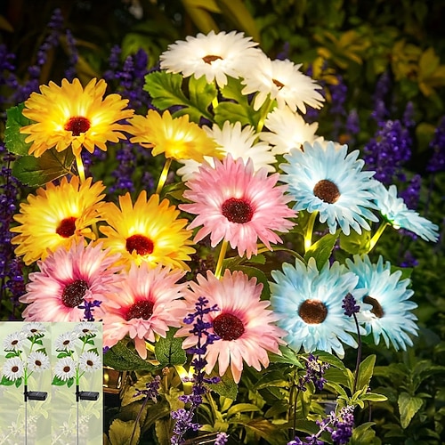 2 Stück Solar-Gartenleuchten für den Außenbereich, Sonnenblumen-Wegeleuchten, wasserdichte Rasenleuchten, Villa, Hof, Park, Gehweg, Garage, Veranda, Terrasse, Urlaub, Landschaftsdekoration Image