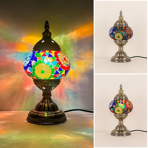 türkisches Mosaiklampen-Set, dekorativer Glastisch, Nachttischlicht für Wohnzimmer und Schlafzimmer, basteln Sie Ihre eigene Lampe, antiker Bronzesockel Image