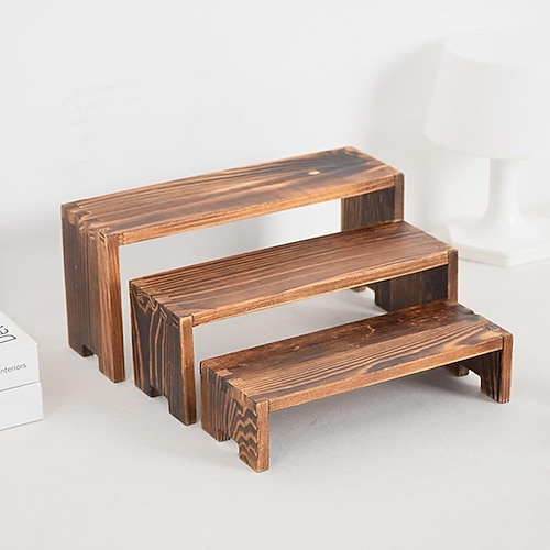 3-teiliger Holzständer für Händlerveranstaltungen, rustikales Holzregal für Cupcakes, Parfüm, Blumen, Sammlerstücke Image