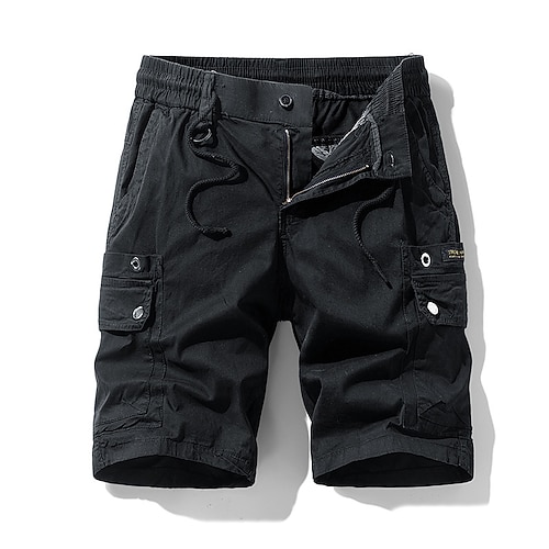 Herren Cargo-Shorts Shorts Sommershorts Kordelzug Elastischer Bund Mehrere Taschen Einfach Komfort tragbar Knielang Outdoor Sport Täglich Mode Lässig Schwarz Khaki Image