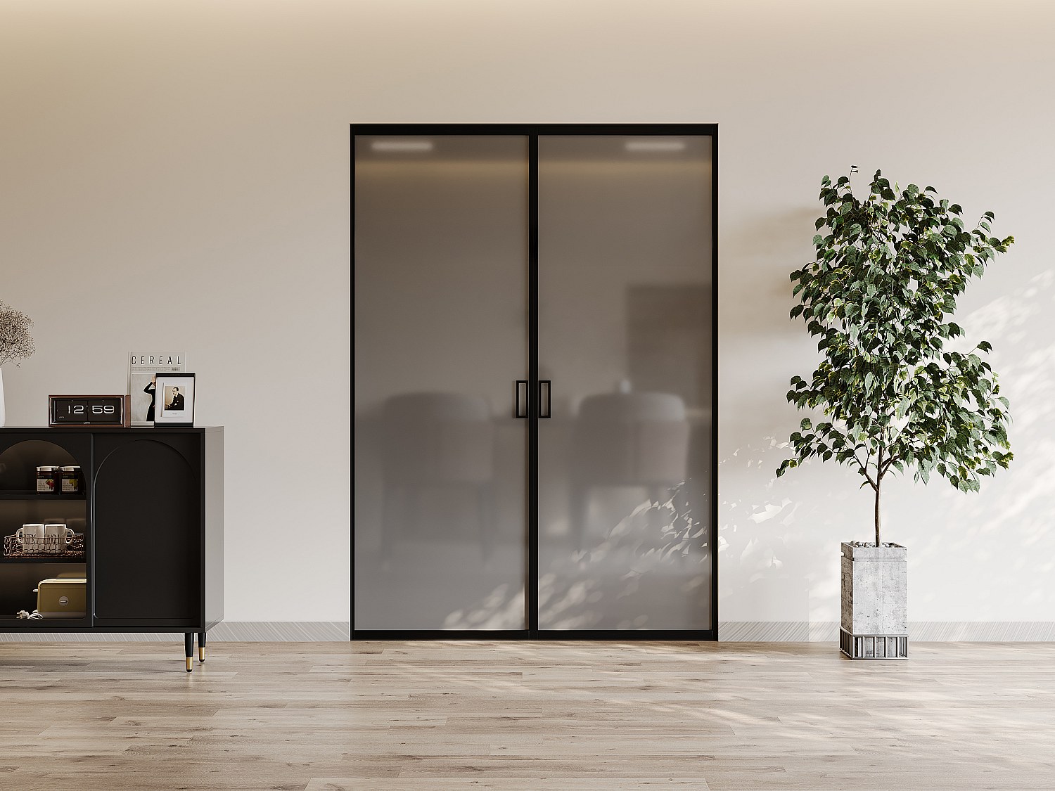 Porta scorrevole doppia con sistema a incasso 2 x H205 x L83 cm Alluminio e Vetro temperato fumé - LINCI II