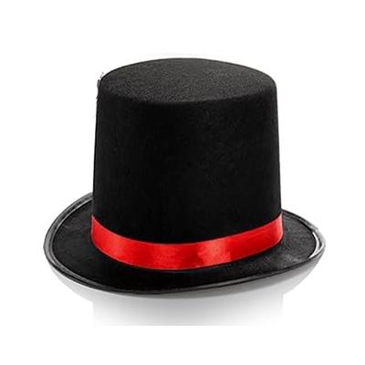 Zauberhut Lincoln-Hut mit rotem Band Hutstil schwarzer Lincoln Bühnenauftritt schwarzer Hut hoher Hut Image