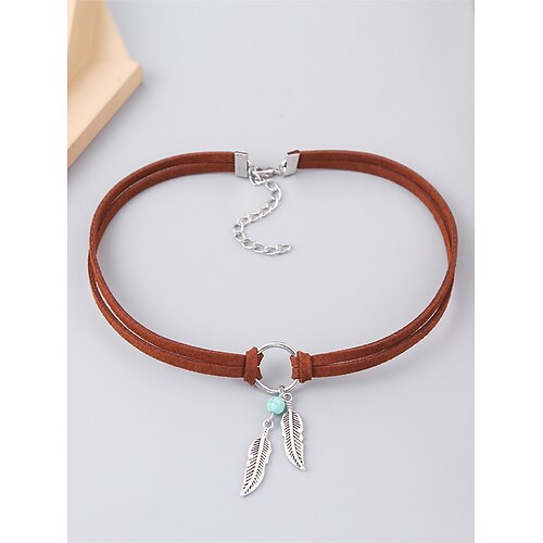 Boho-Halskette mit Federanhänger für Damen – Kunstwildlederband mit türkisfarbener Perle, verstellbarer Festivalschmuck für freigeistige Teenager und Erwachsene, ideal für Sommerausflüge und Konzerte Image