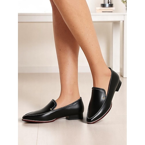 Damen Loafer Büro Arbeit Niedriger Absatz Spitze Zehe Geschäftlich Minimalismus Kunstleder Loafer Schwarz Image