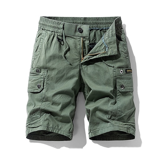 Herren Cargo-Shorts Shorts Sommershorts Kordelzug Elastischer Bund Mehrere Taschen Einfach Komfort tragbar Knielang Outdoor Sport Täglich Mode Lässig Schwarz Khaki Image