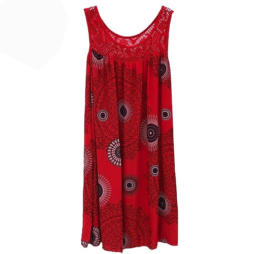 Damen Langes Kleid Maxikleid Freizeitkleid Schwingkleid Sommerkleid Unterkleid Mode Modern Täglich Strand Wochenende Normale Passform Grafik Ärmellos Rundhalsausschnitt Armeegrün Rote Königsblau Image