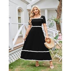 Damen Elegantes Einfarbiges Sommer-Midi-Kleid Reguläre Passform Kurzarm Rundhals Perfekt für Urlaub oder Date in Schwarz Pink Orange Olivgrün