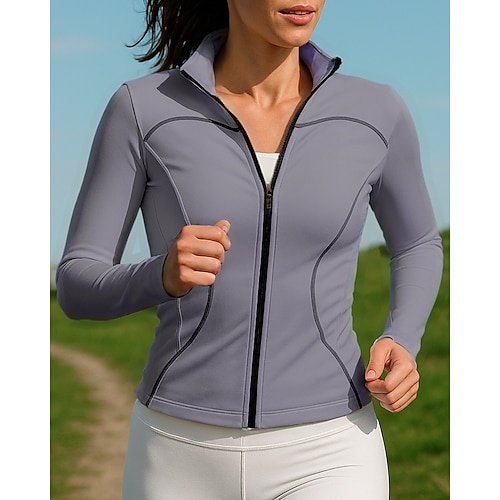 Damen Laufjacke Outdoorjacke Vollreißverschluss Schlank Langarm Oberbekleidung Sportlich Sommer Frühling Einfarbig Schnelltrocknend Leicht Elastisch Atmungsaktiv Tennis Golfspiel Laufen Image