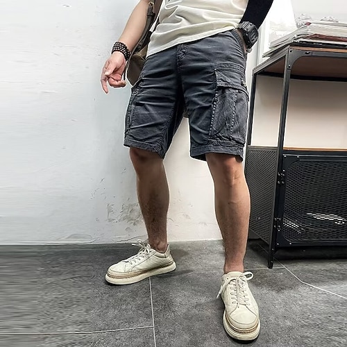 Herren Cargo-Shorts Shorts Sommershorts Mehrere Taschen Klappentasche Einfach Komfort tragbar Knielang Outdoor Sport Täglich Mode Lässig Schwarz Khaki Image