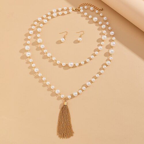 Lange Halskette Perle Damen Elegant Quaste Quastenfransen Hochzeit Tropfen Modische Halsketten Für Hochzeit Party Abschlussball Image