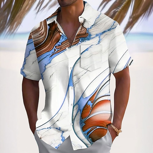 Herren Geometrisch Wellen Abstrakte Kunst Hemd Sommerhemd Knopfhemd Kurzarm Modisch lässig Outdoor Urlaub Alltagskleidung Sommer Frühling Umlegekragen 3D-Druck Hemden mit Kragen Eine Tasche vorne Image