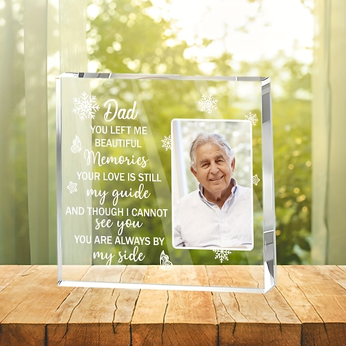 Personalisierte Gedenktafel mit individuellem Foto, Acryl-Mitgefühlsgeschenk für Papa, Erinnerung an den Verlust des Vaters, herzliche Tischdekoration Image