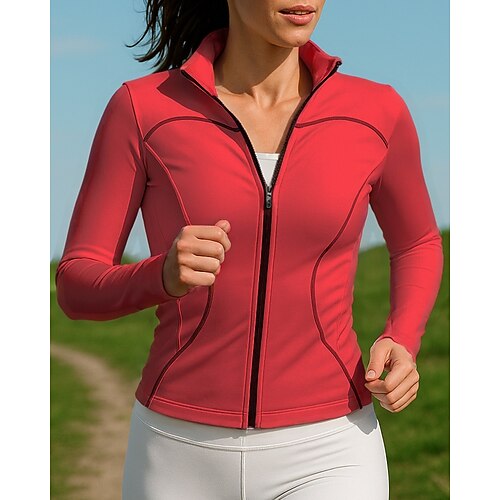 Damen Laufjacke Outdoorjacke Vollreißverschluss Schlank Langarm Oberbekleidung Sportlich Sommer Frühling Einfarbig Schnelltrocknend Leicht Elastisch Atmungsaktiv Tennis Golfspiel Laufen Image