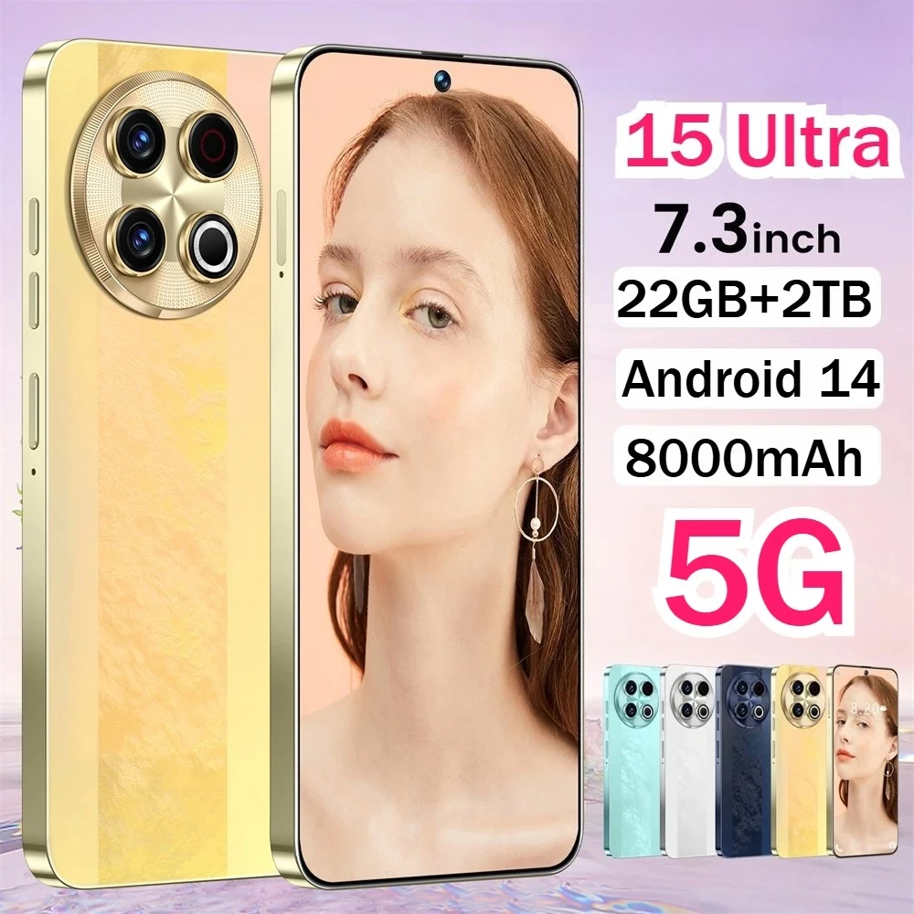 Nouveau 15 téléphones portables Ultra originaux 5G double Sim 7.3HD téléphones mobiles 7800mAh Smartphone Android 14 Version mondiale téléphone portable