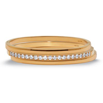 Women's Round Crystal Yellow Gold Ion-Plated Stainless Steel Bangle Bracelet Set 7-inch by PalmBeach Jewelry in White (Size ONE SIZE)