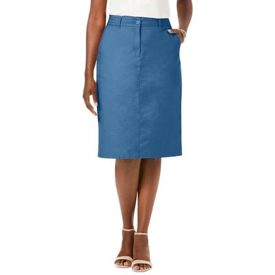 Plus Size Women's Stretch Cotton Chino Skirt by Jessica London in Dusty Indigo (Size 24 W)
