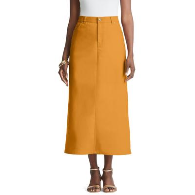 Plus Size Women's True Fit Stretch Denim Midi Skirt by Jessica London in Rich Gold (Size 12 W)