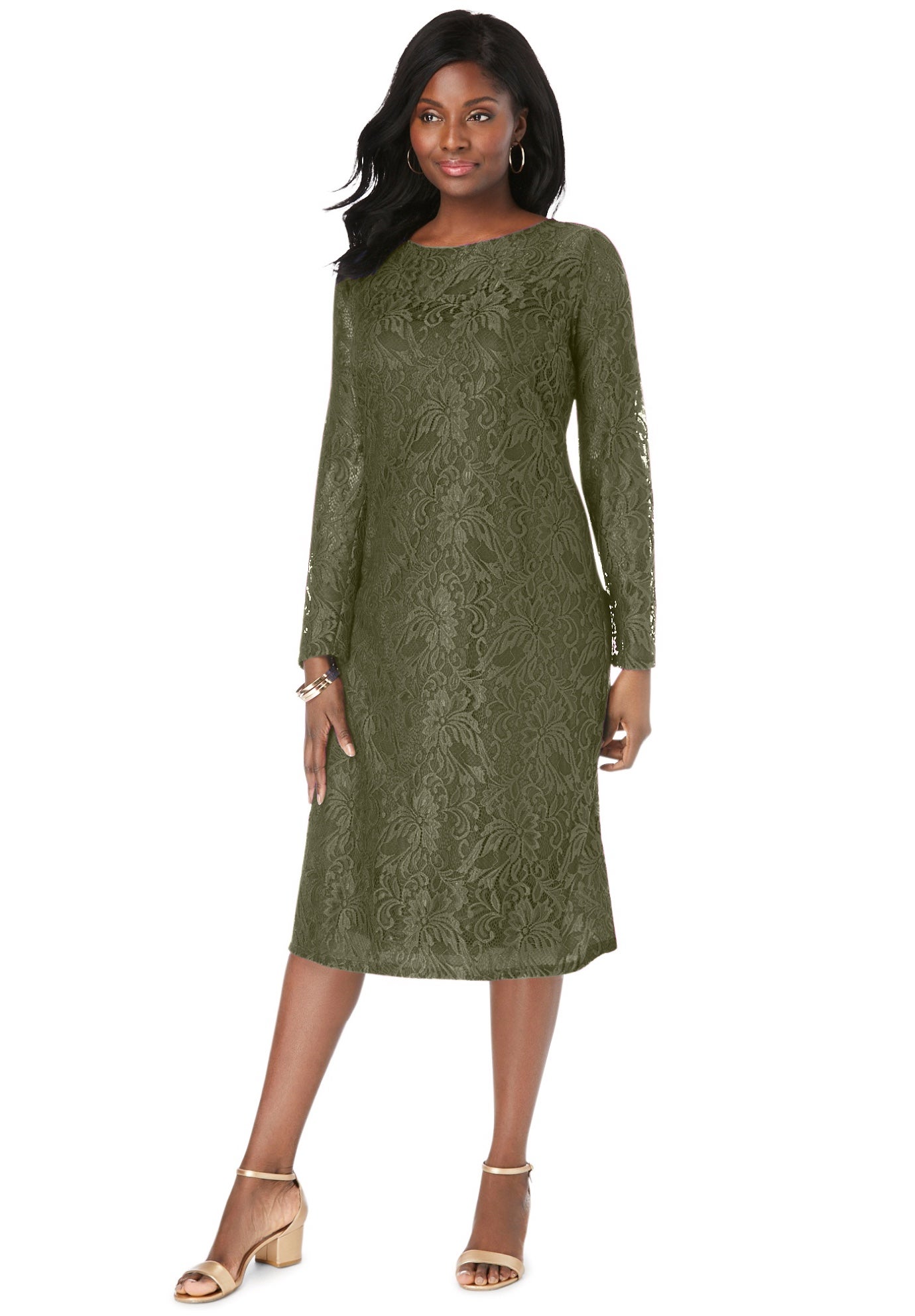 Plus Size Women's Stretch Lace Shift Dress by Jessica London in Dark Olive Green (Size 38)