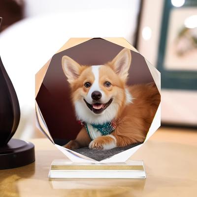 TEMU Contemporary Round Glass Photo Frame - 1pc Customizable K9 Crystal Print Sunflower Stand For Tabletop Display, Ideal , Family, Couples, Pets, School Photos, Birthday, Valentine's, Day Gifts Image
