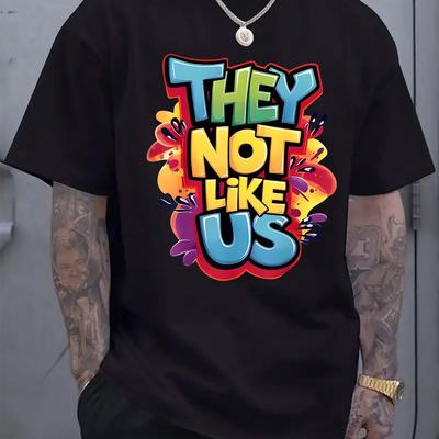 "TEMU Men's Casual Crew Neck T-shirt With " Not " Print - Vibrant, Colorful Design, Short Sleeve, Regular Fit, , Casual Attire Tee | Vibrant Graphic Tee | Tee" Image