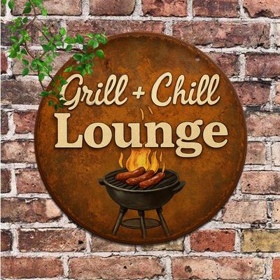 "TEMU 1pc Vintage "grill + Lounge" Metal Sign, 8"x8", Rustic Aluminum Wall Decor For Bbq Area, Home, Kitchen, Cafe, Office, Bar - Multipurpose Indoor/outdoor Hanging Art, Barbecue Deco" Image