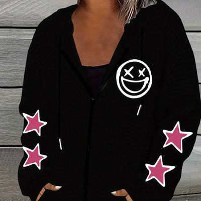 TEMU Women's Casual Waffle-knit Hooded Jacket With & , Zip-up Drawstring Design - Machine Washable Polyester Image