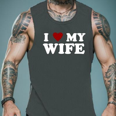 "TEMU Men's Casual Crew Neck Tank Top, 100% Polyester Knit Fabric, Regular Fit, Geometric Pattern, With "" Print, For Sleeveless Shirt, Plus Size Tank Tops" Image