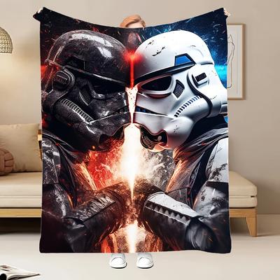 TEMU Star Wars 1pc Movie Character Blanket - Polyester, Black & White Design With Red , Bedroom, Camping, Office Nap, Or Father's Day Gift, Office Nap Cover|movie Character Design| Polyester