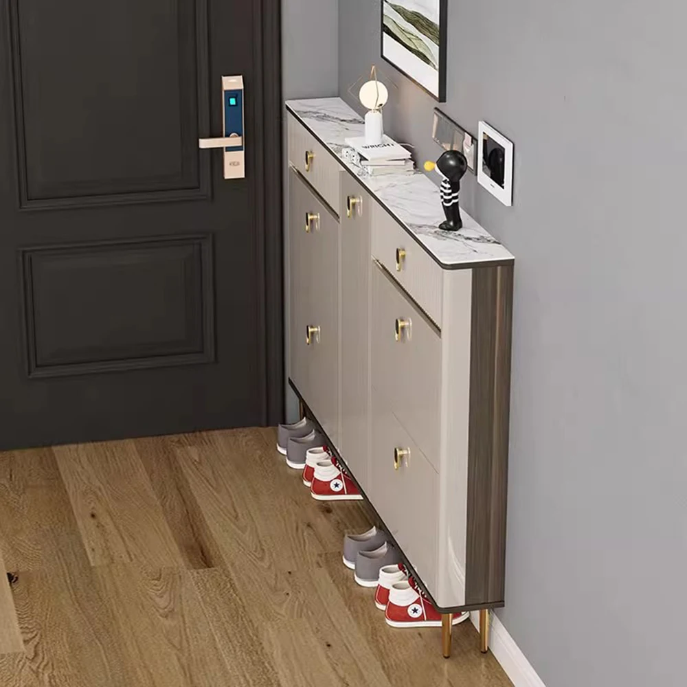 Weißes Schubladenregal, Schuhregal, 3-lagig, schmal, platzsparend, Schuhschrank, vertikale Eingangshalle, Meuble A Chaussures, Wohnmöbel