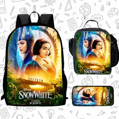 Cartoon Schneewittchen Kind Schulrucksack mit Lunchtaschen Bleistiftbeutel für Kinder im Alter von Image