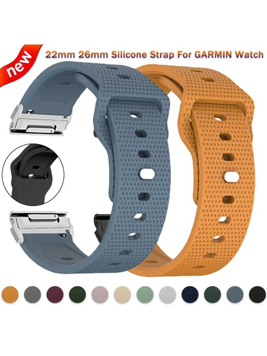 Quick Fit Silikon-Uhrenarmband 26 22 mm für Garmin Fenix 8/5/5X/5XPlus/6/6X Pro/7/7x/Forerunner 945 925 Sportarmband Metalladapter Image
