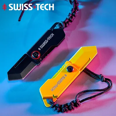 SWISS TECH Mini-Taschenmesser, zusammenklappbarer Schlüsselanhänger, Auspacken von Messer, Outdoor-EDC-Messer, Utility-Box-Cutter mit tragbarem Seil-Lanyard