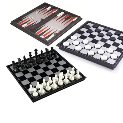 Faltbares magnetisches Schach-Dame-Backgammon-Spielbrett, 3-in-1, ideale Tischplatte für Image